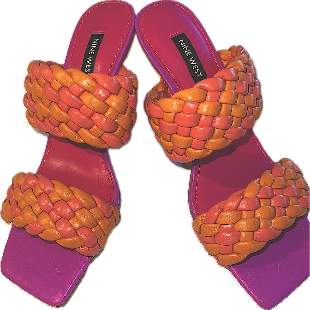 Nine West Multi-color Sandal. Sz 8 New with Box. Hot pink, orange and yellow.